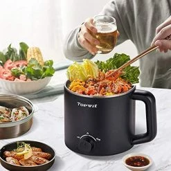Flash Sale 👍 Topwit Electric Hot Pot, Mini Ramen Cooker, 1.6L Noodles Pot, Multifunctional Electric Cooker For Pasta, Shabu-Shabu, Oatmeal, Soup And Egg With Over-Heating Protection, Boil Dry Protection, Black ✨