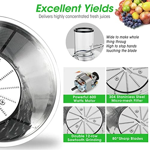 Buy ๐ 600W 3 Speeds Juicer Machines Vegetable And Fruit, Regenerate Centrifugal Juice Extractor With Big Mouth 3โ Feed Chute, Easy To Clean, BPA-Free Compact Centrifugal Juice Maker, Black โค๏ธ - Image 3