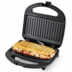 Promo 🎁 MONXOOK Electric Panini Press, 750W Sandwich Press, Non-Stick 🧥 Coated Plates 8.46INx4.92IN, Panini Press Sandwich Maker With Indicator Lights, Cool Touch Handle, Black 👏