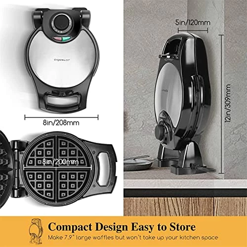 Coupon 🤩 Belgian Waffle Maker, 8 Inch Flip Waffle Irons With Non-Stick Surfaces, 900W Waffle Makers With Temperature Control, 4 Slice, Black, ETL Certificated ❤️ - Image 5
