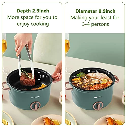Brand new ๐ Hytric Electric Hot Pot, 2.5L Portable Electric Skillet With Nonstick ๐งฅ Coating, Dual Power Control Multi-Function Electric Cooker For Stir Fry, Steak, Noodles, Ramen Cooker For Dorm And Office, Green ๐งจ - Image 5