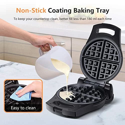 Coupon 🤩 Belgian Waffle Maker, 8 Inch Flip Waffle Irons With Non-Stick Surfaces, 900W Waffle Makers With Temperature Control, 4 Slice, Black, ETL Certificated ❤️ - Image 6