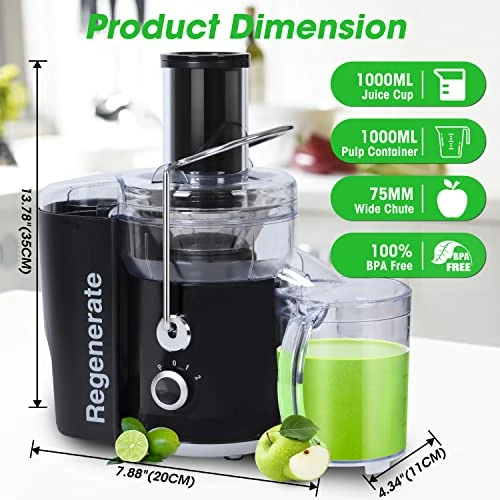 Buy ๐ 600W 3 Speeds Juicer Machines Vegetable And Fruit, Regenerate Centrifugal Juice Extractor With Big Mouth 3โ Feed Chute, Easy To Clean, BPA-Free Compact Centrifugal Juice Maker, Black โค๏ธ - Image 5