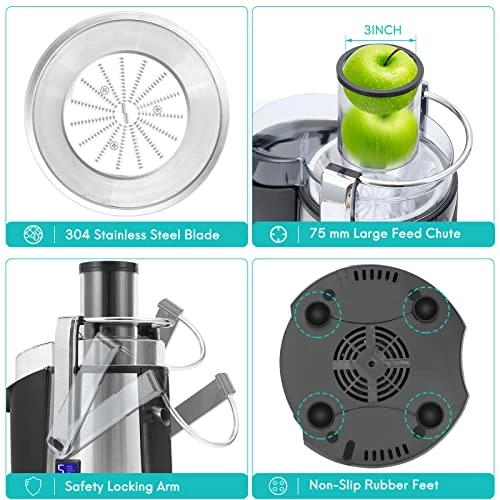 Best reviews of π― 1000W 5-SPEED LCD Screen Centrifugal Juicer Machines Vegetable And Fruit, Healnitor Juice Extractor With Big Adjustable 3" Big Mouth, Easy Clean, BPA-Free, High Juice Yield, Silv π - Image 4