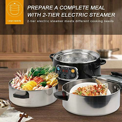 Best deal 🥰 Secura Electric Food Steamer, Vegetable Double Tiered Stackable Baskets With Timer 1200W Fast Heating Stainless Steel Digital Steamer 8.5 Quart 🎉 - Image 5