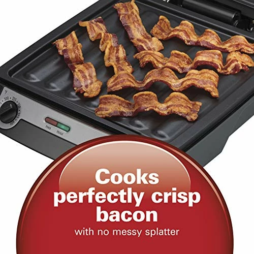 Hot Sale 🌟 Hamilton Beach 4-in-1 Indoor Grill & Electric Griddle Combo With Bacon Cooker, Opens Flat To Double Cooking Surface, Removable Nonstick Plates, Black & Silver (25601) ✨ - Image 5