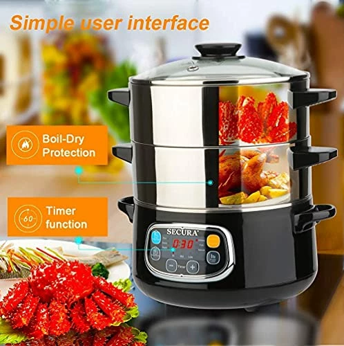 Best deal 🥰 Secura Electric Food Steamer, Vegetable Double Tiered Stackable Baskets With Timer 1200W Fast Heating Stainless Steel Digital Steamer 8.5 Quart 🎉 - Image 4