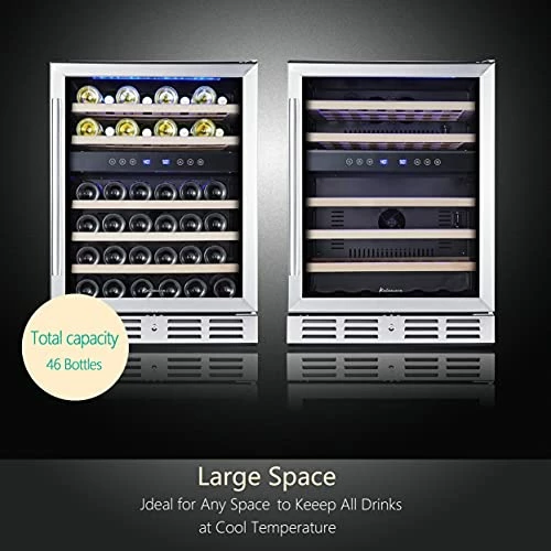 Coupon ๐ฏ Kalamera 24'' Wine Cooler Refrigerator 46 Bottle Dual Zone Built-in Or Freestanding Fridge With Stainless Steel & Triple-Layer Tempered Reversible Glass Door And Temperature Memory Function ๐ฏ - Image 3