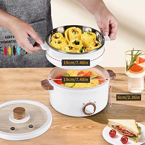 Budget 💯 KINBEDY Electric Hot Pot Upgraded, Non-Stick Sauté Pan, Rapid Noodles Cooker, 1.5L Mini Pot For Steak, Egg, Fried Rice, Ramen, Oatmeal, Soup With Power Adjustment 🎁 - Image 4
