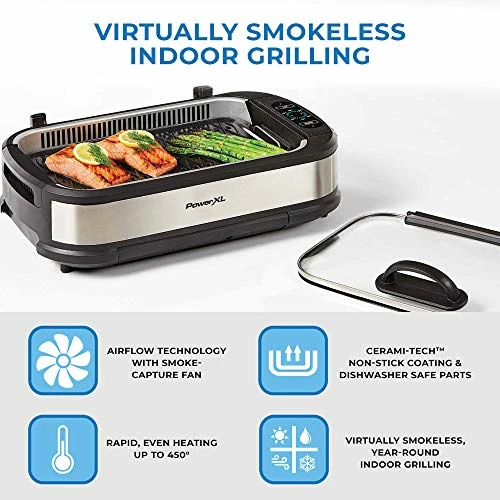 Coupon 𧨠PowerXL Smokeless Grill With Tempered Glass Lid With Interchanable Griddle Plate And Turbo Speed Smoke Extractor Technology. Make Tender Char-grilled Meals Inside With Virtually No Smoke (Stainless Steel Pro With Hinged Lid) π€© - Image 5
