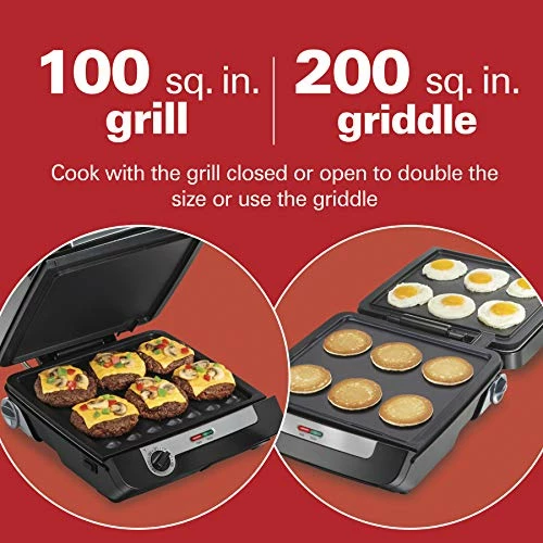 Hot Sale 🌟 Hamilton Beach 4-in-1 Indoor Grill & Electric Griddle Combo With Bacon Cooker, Opens Flat To Double Cooking Surface, Removable Nonstick Plates, Black & Silver (25601) ✨ - Image 3