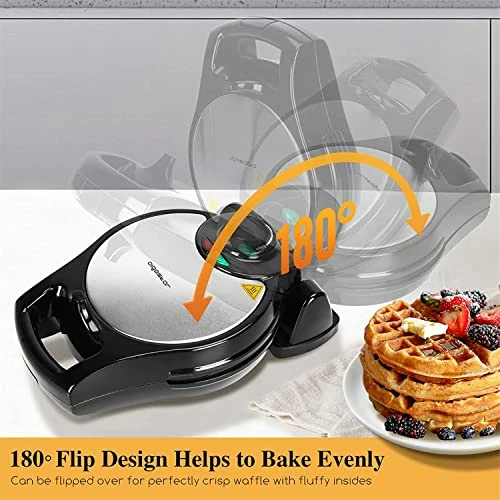 Coupon 🤩 Belgian Waffle Maker, 8 Inch Flip Waffle Irons With Non-Stick Surfaces, 900W Waffle Makers With Temperature Control, 4 Slice, Black, ETL Certificated ❤️ - Image 2