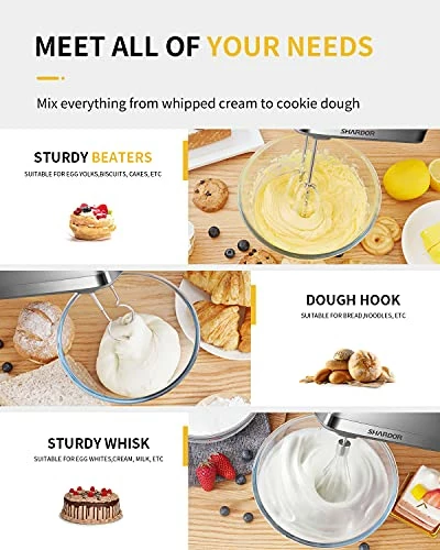 Buy โญ SHARDOR Hand Mixer, 350W Handheld Mixer With Storage Case 5-Speed Plus Turbo Hand Mixer Electric With 5 Stainless Steel Attachments(2 Beaters, 2 Dough Hooks And 1 Whisk), Silver Black Stand Mixer ๐ - Image 4