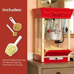 Discount 🛒 Nostalgia Popcorn Maker Professional Cart, 8 Oz Kettle Makes Up To 32 Cups, Vintage Movie Theater Popcorn Machine With Interior Light, Measuring Spoons And Scoop, Red 🥰