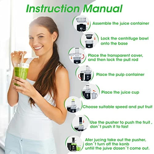 Buy ๐ 600W 3 Speeds Juicer Machines Vegetable And Fruit, Regenerate Centrifugal Juice Extractor With Big Mouth 3โ Feed Chute, Easy To Clean, BPA-Free Compact Centrifugal Juice Maker, Black โค๏ธ - Image 6