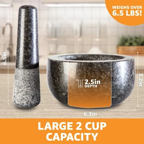 Brand new ๐ฏ Priority Chef Heavy Duty Large Mortar And Pestle Set, Hand Carved From Natural Granite, Make Fresh Guacamole, Salsa, Pesto, Stone Grinder Bowl, Herb Crusher, Spice Grinder, 6.3 Inch Size, Black โ - Image 3
