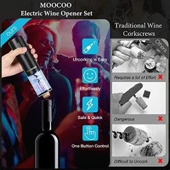 Outlet 🔔 Electric Wine Opener With Charging Base, Moocoo Cordless Electric Wine Bottle Opener With 2-in-1 Aerator &Pourer, Foil Cutter, 2 Vacuum Preservation Stoppers, Display Charging Station For Easy Storage Silver 👍