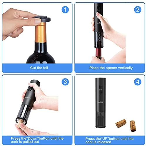 Best Sale π Ramtonx Electric Wine Bottle Opener, Battery Operated Wine Opener Corkscrew Set With Foil Cutter, Automatic Reusable Easy Carry Wine Opener Gift For Waiter π© Women As Bar Outdoor Kitchen Wine Accessories Matte Black π - Image 3