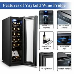 New ✨ Vaykold Wine Cooler, Compact Mini Wine Fridge Wine Cellar For Red, White, Champagne Or Sparkling Wine, Freestanding Wine Refrigerator With Quiet Compressor & LED Light, 40-66F, Blue&gray (12 Bottles) 🥰