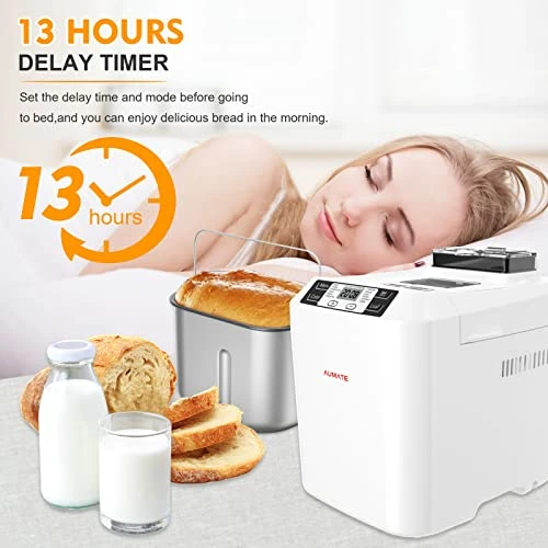 Cheap ๐ Bread Machine,AUMATE 2LB Bread Maker,with 12 Presets,Gluten-Free Setting,Auto Fruit Nut Dispenser & Nonstick Pan,2 Loaf Sizes,13H Reserve & 1H Keep Warm,White ๐ - Image 2