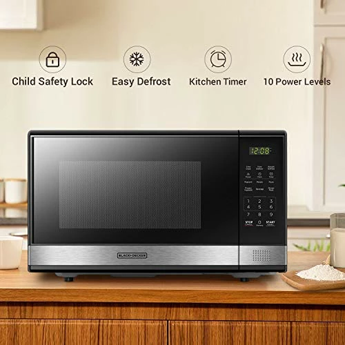Outlet 👍 BLACK+DECKER EM031MB11 Digital Microwave Oven With Turntable Push-Button Door, Child Safety Lock, 1000W, 1.1cu.ft, Black & Stainless Steel, 1.1 Cu.ft 🔔 - Image 3
