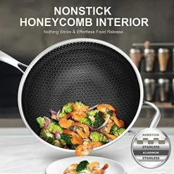 Wholesale 💯 MICHELANGELO Wok Pan With Lid, 12.5 Inch Stainless Steel Wok With Lid, Woks & Stir-fry Pans With Honeycomb 🧥 Coating, Nonstick Wok Flat Bottom, Induction Wok Pan 🥰