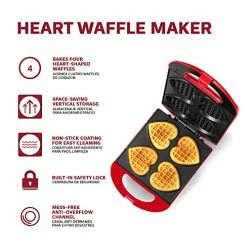 Discount ❤️ Holstein Housewares - Non-Stick Heart Waffle Maker, Red - Makes 4 Heart-Shaped Waffles In M 🔥