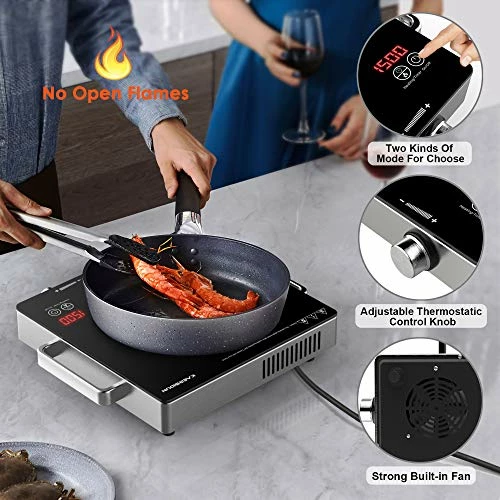 Best reviews of π KAERSIDUN Hot Plate Electric Single Burner 1500W Portable Burner For Cooking With Adjustable Temperature & Stay Cool Handles, Non-Slip Rubber Feet, Stainless Steel Easy To Clean, Compatible For All Cookwares (Grey) π - Image 2
