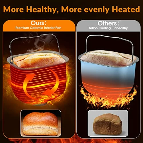 Discount 🌟 KBS Large 17-in-1 Bread Machine, 2LB All Stainless Steel Bread Maker With Auto Fruit Nut Dispenser, Nonstick Ceramic Pan, Full Touch Panel Tempered Glass, Reserve& Keep Warm Set, Oven Mitt And Recipes 🛒 - Image 3