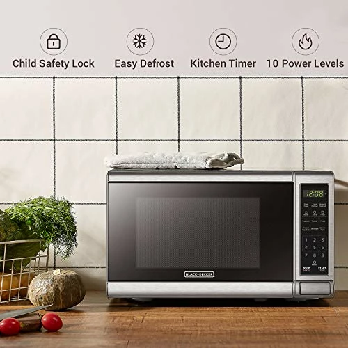 Coupon ❤️ BLACK+DECKER EM720CB7 Digital Microwave Oven With Turntable Push-Button Door, Child Safety Lock, 700W, Stainless Steel, 0.7 Cu.ft 🎉 - Image 3