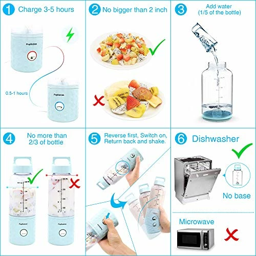 Best deal ๐ PopBabies Portable Blender, Personal Blender, Smoothie Blender For Shakes With USB Rechargeable Blender Bottle Corolina Blu ๐ - Image 5