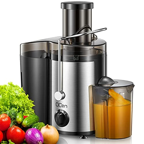 Promo ✔️ Juicer Machine, 500W Centrifugal Juicer Extractor With Wide Mouth 3” Feed Chute For Fruit Vegetable, Easy To Clean, Stainless Steel, BPA-free, By QCen Gr 🌟