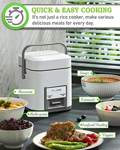 Best deal 😍 TLOG Mini Rice Cooker 2.5-Cup Uncooked(5-Cup Cooked), Healthy Ceramic 🧥 Coating 1.2L Small Rice Cooker For 1-3 People, Portable Travel Rice Cooker With Steam Tray, Rice Maker For Grains, White Rice, Oatmeal, Veggies Grey 😀 - Image 5
