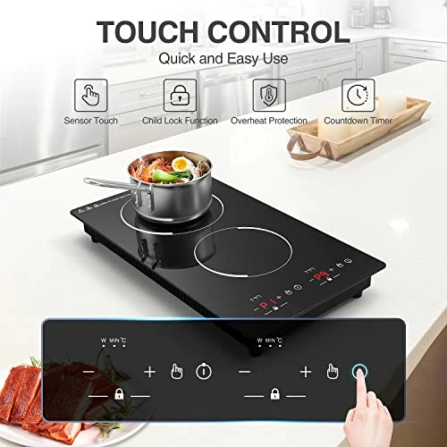 Cheapest 😍 GIHETKUT Double Induction Cooktop, Portable Induction Cooker With 2 Burner Independent Control, Ultrathin Body, 9 Temperature, 2300W-Multiple Power Levels, 2 Hour Timer, Safety Lock ❤️ - Image 5