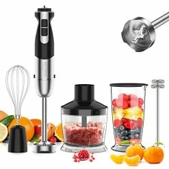 Hot Sale 😀 Immersion Blender Handheld, 5-In-1 [Upgraded] Hand Blender, Healthomse 800W 12-Speed Powerful Stainless Steel Stick Blender With Milk Frother,Egg Whisk, 4-Blades 500ml Chopper And 700ml Beaker With Lid 🤩