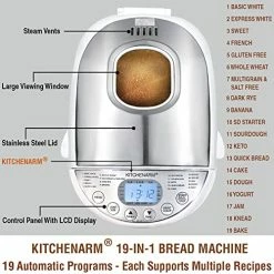Discount 🔔 KITCHENARM 19-in-1 HANDY Bread Machine (2LB 1.5LB 1LB 3 Loaf Sizes) - Beginner Friendly Bread Maker Machine With Gluten Free Setting 3 Crusts - Bread Making Machine With Recipes 15 Hours Delay Timer White Body - Stainless Steel Lid & Chamber 🎉
