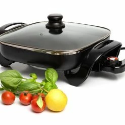 Budget ✨ Moss & Stone Nonstick Electric Skillet 12 Inch Aluminum Electric Fryer With 2 Layers Of Non-Stick 🧥 Coating | Adjustable Temperature Control | Lid With Steam Vent & Heat-Resistant Handl ✨