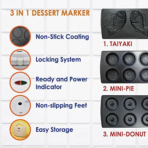 Top 10 ✔️ Mini-Donuts Maker, Mini-Pie And Quiche Maker, Taiyaki Maker – NEW 3 In 1 Three Slices Detachable Dessert Maker By StarBlue – White AC 110-120V 50/60Hz 700-800W ✨ - Image 2