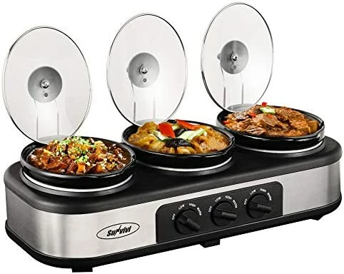 Outlet 🥰 Sunvivi Slow Cooker, Triple Slow Cooker Buffet Server 3 Pot Food Warmer, 3-Section 1.5-Quart Oval Slow Cooker Buffet Food Warmer Adjustable Temp Lid Rests Stainless Steel, Total 4.5 QT Black/silver ✔️ - Image 8