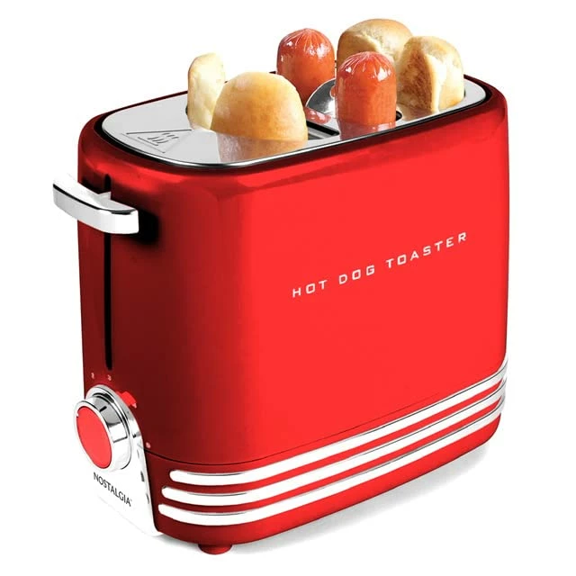 Wholesale ❤️ Nostalgia 2 Slot Hot 🐕 Dog And Bun Toaster With Mini Tongs, Hot 🐕 Dog Toaster Works With Chicken, Turkey, Veggie Links, Sausages And Brats, Red 😉