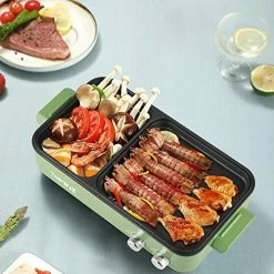 Best Sale 🤩 Topwit Electric Grill With Hot Pot, 2 In 1 Indoor Non-Stick Electric Hot Pot And Griddle For Korean BBQ, Steaks, Shabu Shabu And Noodles, Independent Dual Temperature Control, Fast Heating, Green 🌟