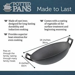 Best reviews of 🔔 Potted Pans Cast Iron Wok With Handle - Pre-Seasoned 14 Inch Wok For Cooking Vessels And Stir Fry Pan Flat Bottom Wok 🌟