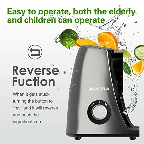 Discount ⭐ Aucma Slow Juicer Machine, Cold Press Juicer With Quiet Motor And Reverse Function, Masticating Juicer Machine With Brush Recipes, Juicer Extractor For High Nutrient Fruit Vegetable Juice (Dark Grey) 🎁 - Image 6