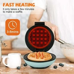 Deals ⌛ CROWNFUL Mini Waffle Maker Machine, 4 Inch Chaffle Maker With Compact Design, Easy To Clean, Non-Stick Surface, Recipe Guide Included, Perfect For Breakfast, Dessert, Sandwich, Or Other Snacks, Aqua Red 🥰