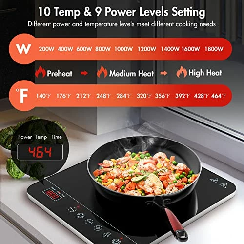 Deals ❤️ Aobosi Portable Induction Burner Cooktop 1800w Fast Efficient Cooking,Digital Sensor Touch LED Screen Countertop Burner,Electric Stove Cooker Black Crystal Glass Surface 9 Power 10 Temperature Setting With Locking Function 👏 - Image 2