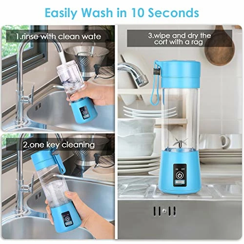 Best Pirce π BALYWOOD Portable Blender, Personal Blender For Shakes And Smoothies, Personal Size Blenders With USB Rechargeable Mini Fruit Juice Mixer, Mini Juicer Smoothie Blender Bottles Travel 380ML, Blue π - Image 3