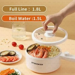 Best Pirce 💯 Stecoker 1.5L Electric Hot Pot, 1.4M Power Cord, Non-stick Ceramic 🧥 Coating, Sauté Pan, Rapid Noodles Cooker, Perfect For Ramen, Dumpling, Soup, Porriage,Oatmeal With Power Adjustment 110V 600W White 👏