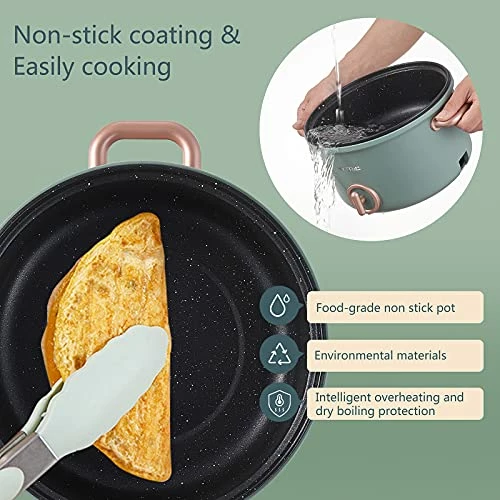 Brand new ๐ Hytric Electric Hot Pot, 2.5L Portable Electric Skillet With Nonstick ๐งฅ Coating, Dual Power Control Multi-Function Electric Cooker For Stir Fry, Steak, Noodles, Ramen Cooker For Dorm And Office, Green ๐งจ - Image 3