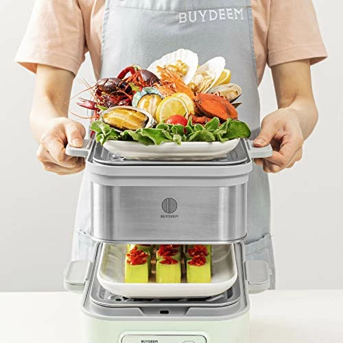 Coupon βοΈ BUYDEEM A501 Stackable Double Tier For Electric Food Steamer, With 18/8 Stainless Steel Tray & Handles, Suitable For G563 One-Touch Vegetable Food Steamer, 11 * 4 Inch π - Image 2