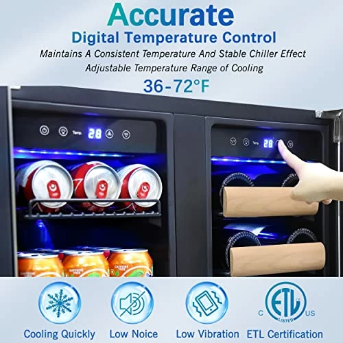 Cheapest 😍 Yeego 24 Inch Wine And Beverage Refrigerator, Hold 60 Cans And 20 Bottles Dual Zone Wine Beer Fridge Cooler With Stainless Steel French Door Digital Temperature Control And Key Lock Quiet Operation 🛒 - Image 2
